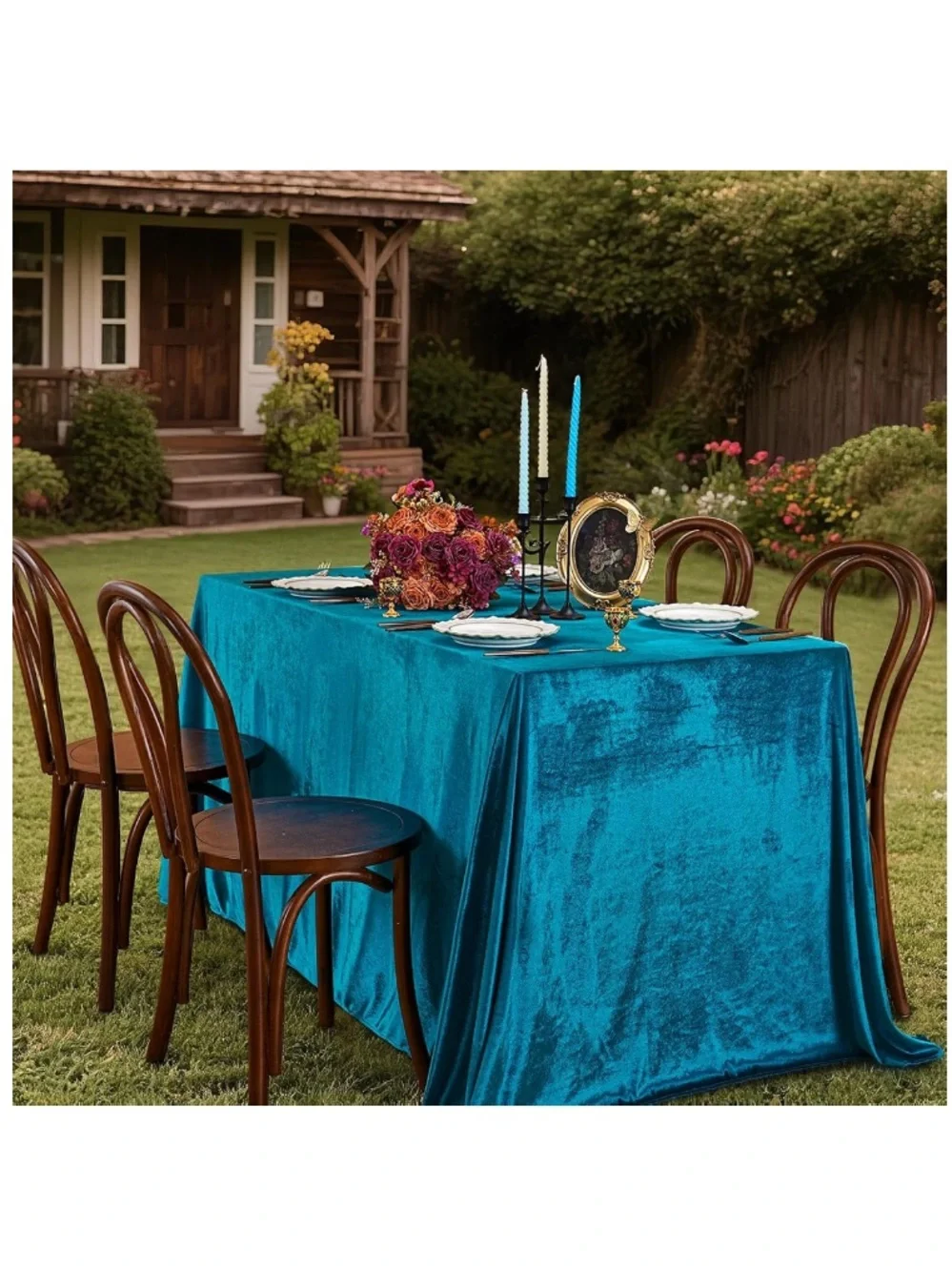 Luxurious Velvet Tablecloth Rectangular (60x102”) PEACOCK BLUE